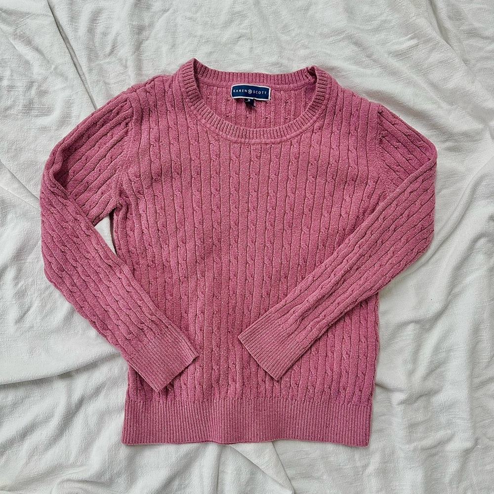 Karen Scott Dusty Rose Cable Knit Crewneck Sweater - Picture 4 of 6
